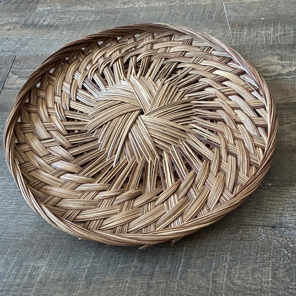 Woven Wicker Sunburst Tray Round 14 Inch Wall Decor Philippines Boho Brown